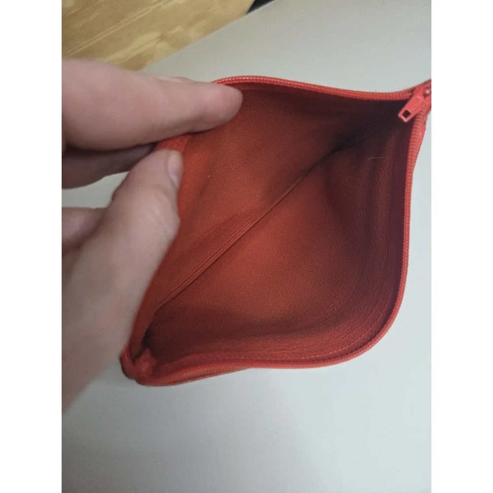 Jim Thompson Coin Cosmetic slim Orange and Gold Leather Triple Zip Pouch 7